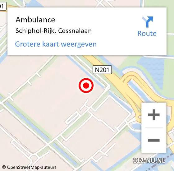 Locatie op kaart van de 112 melding: Ambulance Schiphol-Rijk, Cessnalaan op 6 december 2021 15:57