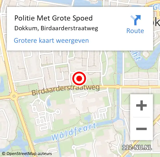 Locatie op kaart van de 112 melding: Politie Met Grote Spoed Naar Dokkum, Birdaarderstraatweg op 6 december 2021 16:00