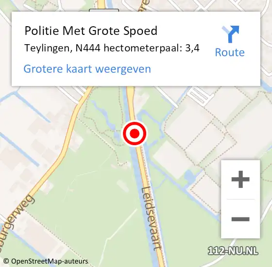 Locatie op kaart van de 112 melding: Politie Met Grote Spoed Naar Teylingen, N444 hectometerpaal: 3,4 op 6 december 2021 16:40