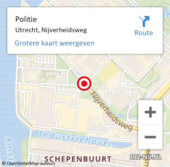 Locatie op kaart van de 112 melding: Politie Utrecht, Nijverheidsweg op 6 december 2021 17:12