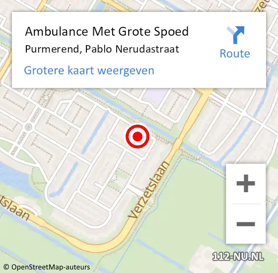 Locatie op kaart van de 112 melding: Ambulance Met Grote Spoed Naar Purmerend, Pablo Nerudastraat op 6 december 2021 17:22