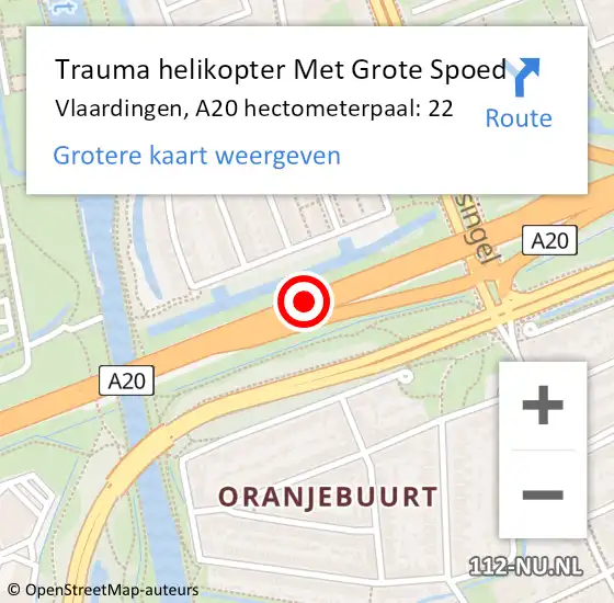 Locatie op kaart van de 112 melding: Trauma helikopter Met Grote Spoed Naar Vlaardingen, A20 hectometerpaal: 22 op 6 december 2021 17:27