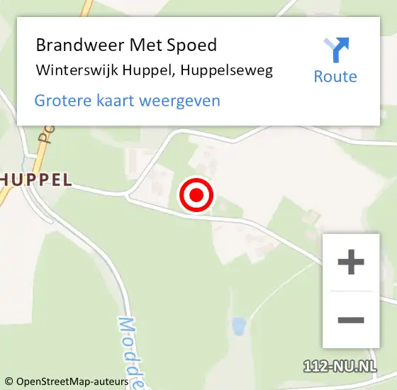 Locatie op kaart van de 112 melding: Brandweer Met Spoed Naar Winterswijk Huppel, Huppelseweg op 6 december 2021 17:37
