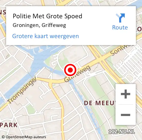 Locatie op kaart van de 112 melding: Politie Met Grote Spoed Naar Groningen, Griffeweg op 6 december 2021 17:41