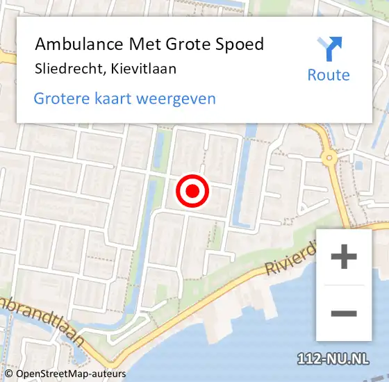 Locatie op kaart van de 112 melding: Ambulance Met Grote Spoed Naar Sliedrecht, Kievitlaan op 6 december 2021 17:46