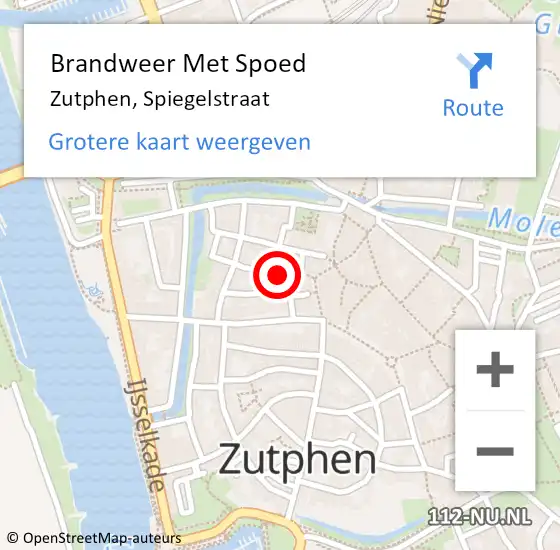 Locatie op kaart van de 112 melding: Brandweer Met Spoed Naar Zutphen, Spiegelstraat op 6 december 2021 18:02