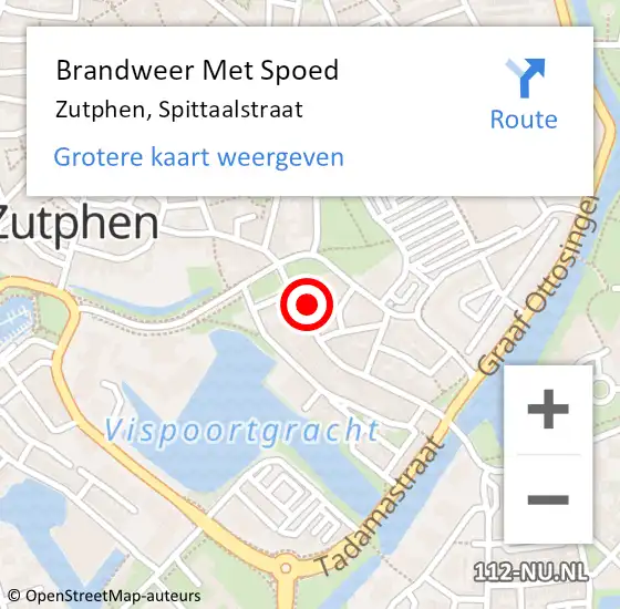 Locatie op kaart van de 112 melding: Brandweer Met Spoed Naar Zutphen, Spittaalstraat op 6 december 2021 18:04