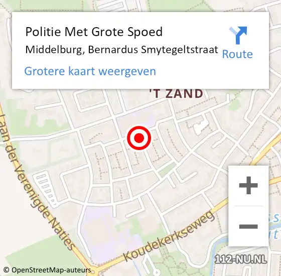 Locatie op kaart van de 112 melding: Politie Met Grote Spoed Naar Middelburg, Bernardus Smytegeltstraat op 6 december 2021 18:05