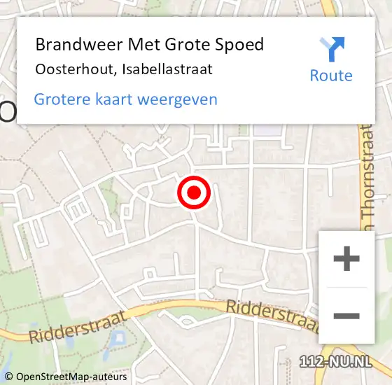 Locatie op kaart van de 112 melding: Brandweer Met Grote Spoed Naar Oosterhout, Isabellastraat op 6 december 2021 18:12