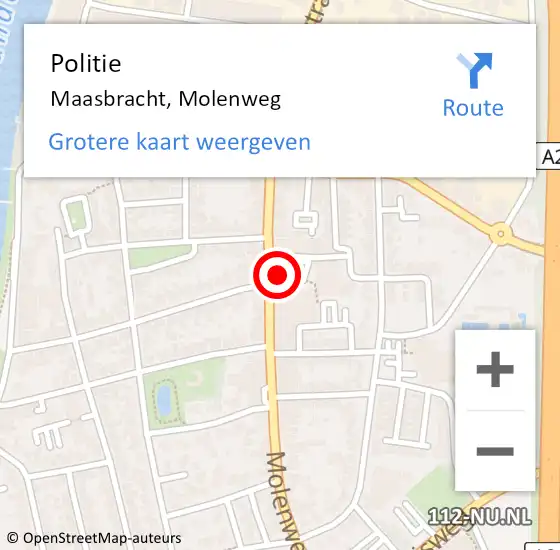 Locatie op kaart van de 112 melding: Politie Maasbracht, Molenweg op 6 december 2021 18:27