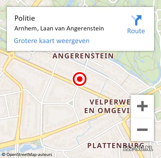 Locatie op kaart van de 112 melding: Politie Arnhem, Laan van Angerenstein op 6 december 2021 18:29