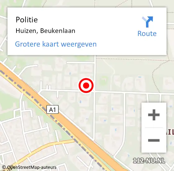 Locatie op kaart van de 112 melding: Politie Huizen, Beukenlaan op 6 december 2021 18:29