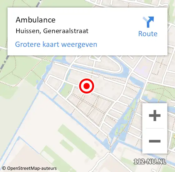 Locatie op kaart van de 112 melding: Ambulance Huissen, Generaalstraat op 6 december 2021 18:30