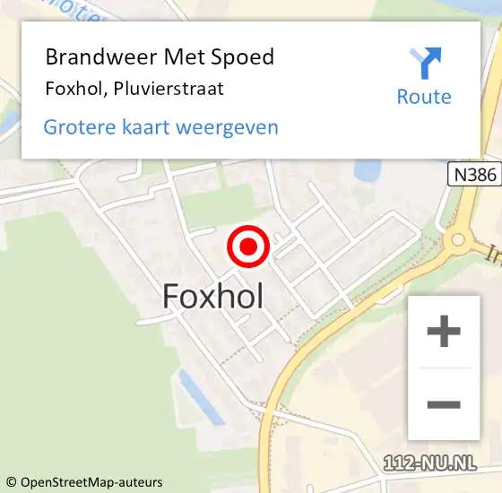 Locatie op kaart van de 112 melding: Brandweer Met Spoed Naar Foxhol, Pluvierstraat op 6 december 2021 18:42