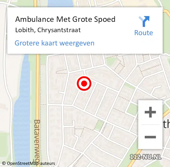 Locatie op kaart van de 112 melding: Ambulance Met Grote Spoed Naar Lobith, Chrysantstraat op 6 december 2021 18:48