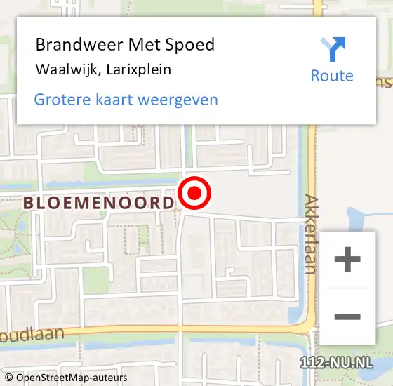 Locatie op kaart van de 112 melding: Brandweer Met Spoed Naar Waalwijk, Larixplein op 6 december 2021 18:56