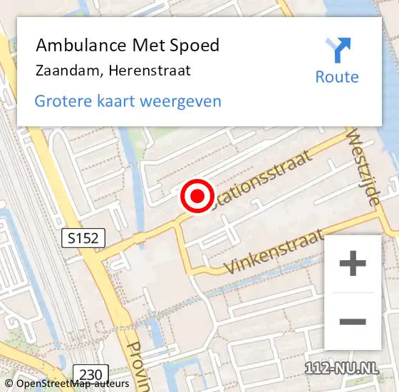 Locatie op kaart van de 112 melding: Ambulance Met Spoed Naar Zaandam, Herenstraat op 6 december 2021 19:03