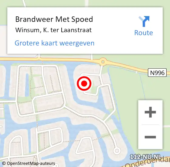 Locatie op kaart van de 112 melding: Brandweer Met Spoed Naar Winsum, K. ter Laanstraat op 6 december 2021 19:12