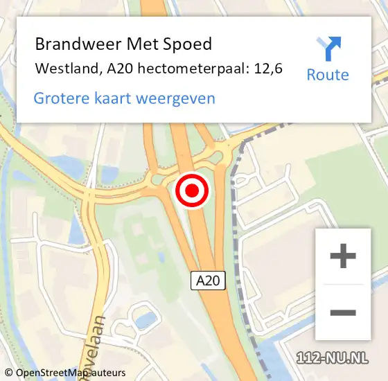 Locatie op kaart van de 112 melding: Brandweer Met Spoed Naar Westland, A20 hectometerpaal: 12,6 op 6 december 2021 19:28