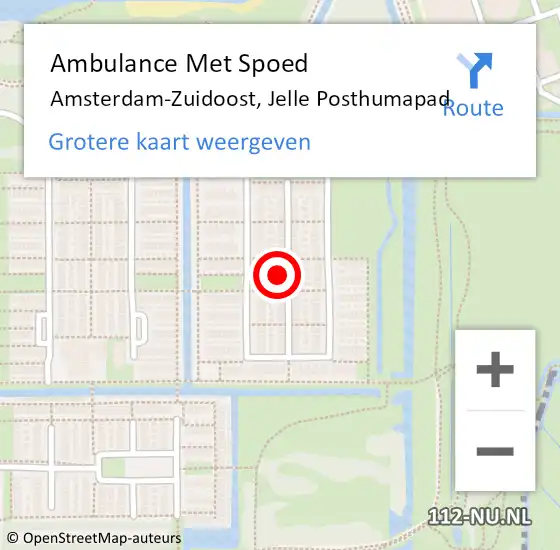 Locatie op kaart van de 112 melding: Ambulance Met Spoed Naar Amsterdam-Zuidoost, Jelle Posthumapad op 6 december 2021 19:32