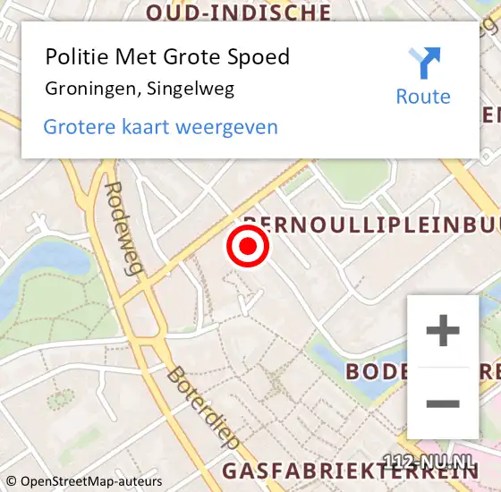 Locatie op kaart van de 112 melding: Politie Met Grote Spoed Naar Groningen, Singelweg op 6 december 2021 19:40