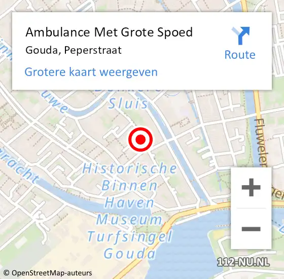 Locatie op kaart van de 112 melding: Ambulance Met Grote Spoed Naar Gouda, Peperstraat op 6 december 2021 20:05