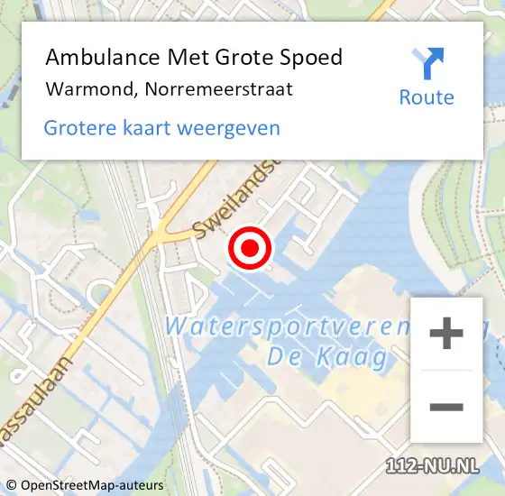 Locatie op kaart van de 112 melding: Ambulance Met Grote Spoed Naar Warmond, Norremeerstraat op 6 december 2021 20:12