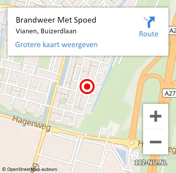 Locatie op kaart van de 112 melding: Brandweer Met Spoed Naar Vianen, Buizerdlaan op 6 december 2021 20:55