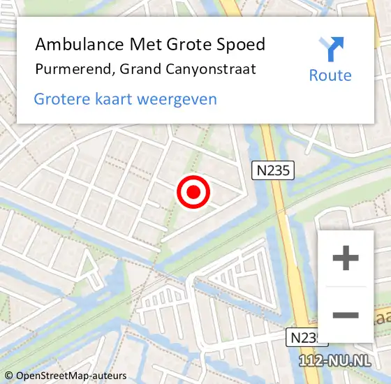 Locatie op kaart van de 112 melding: Ambulance Met Grote Spoed Naar Purmerend, Grand Canyonstraat op 6 december 2021 21:52