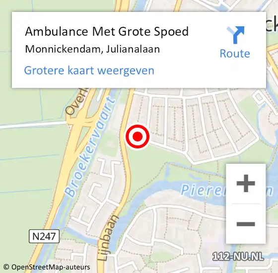 Locatie op kaart van de 112 melding: Ambulance Met Grote Spoed Naar Monnickendam, Julianalaan op 6 december 2021 22:38