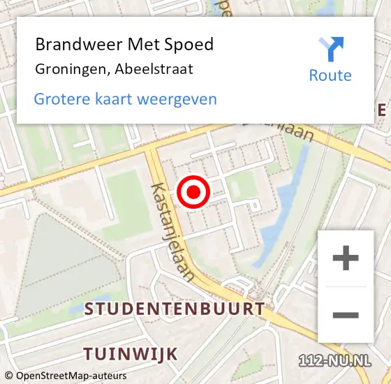 Locatie op kaart van de 112 melding: Brandweer Met Spoed Naar Groningen, Abeelstraat op 6 december 2021 22:42