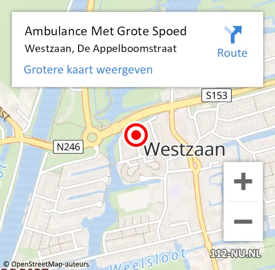 Locatie op kaart van de 112 melding: Ambulance Met Grote Spoed Naar Westzaan, De Appelboomstraat op 6 december 2021 23:05