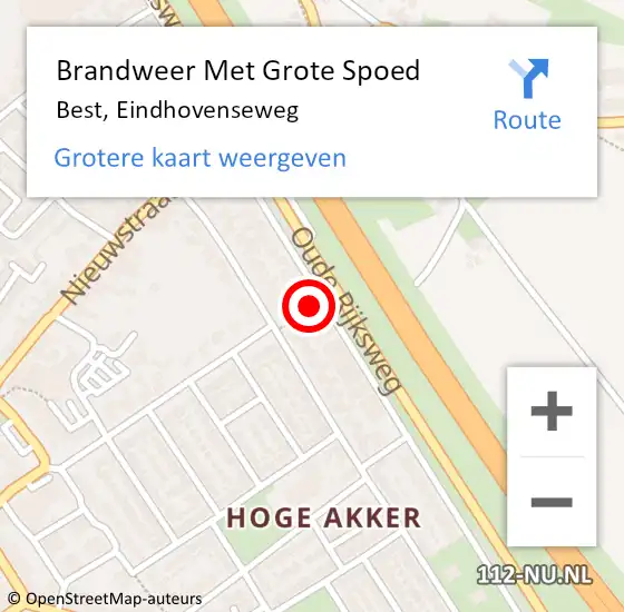 Locatie op kaart van de 112 melding: Brandweer Met Grote Spoed Naar Best, Eindhovenseweg op 6 december 2021 23:45