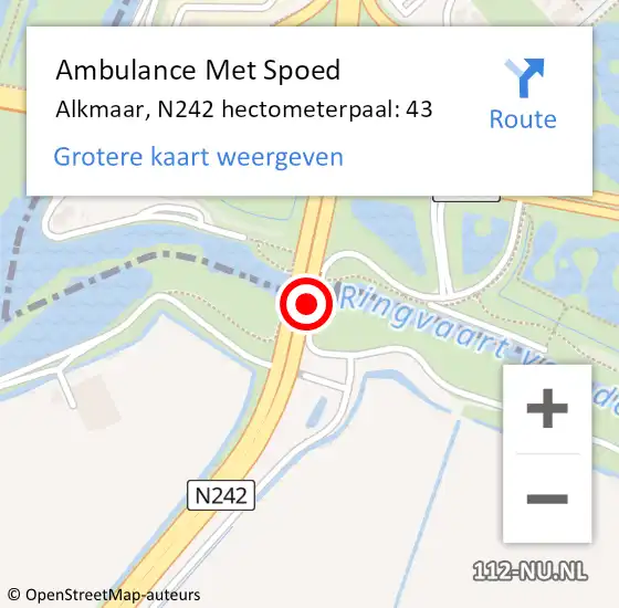 Locatie op kaart van de 112 melding: Ambulance Met Spoed Naar Alkmaar, N242 hectometerpaal: 43 op 7 december 2021 00:13