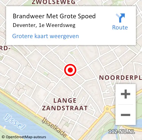 Locatie op kaart van de 112 melding: Brandweer Met Grote Spoed Naar Deventer, 1e Weerdsweg op 7 december 2021 01:07