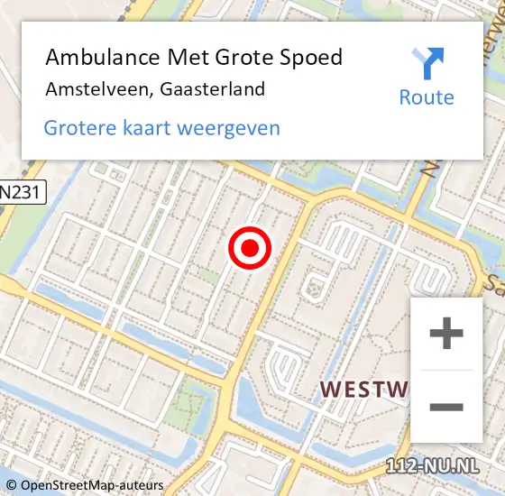 Locatie op kaart van de 112 melding: Ambulance Met Grote Spoed Naar Amstelveen, Gaasterland op 7 december 2021 02:15