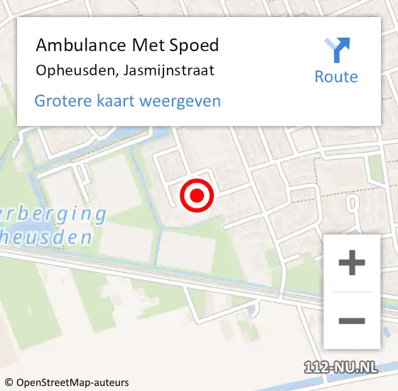 Locatie op kaart van de 112 melding: Ambulance Met Spoed Naar Opheusden, Jasmijnstraat op 7 december 2021 03:16