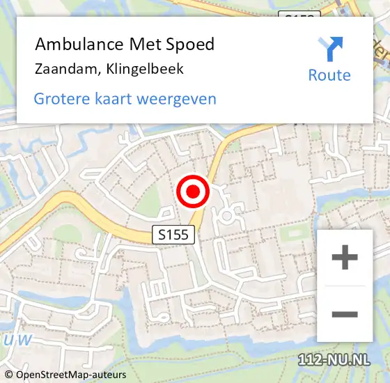 Locatie op kaart van de 112 melding: Ambulance Met Spoed Naar Zaandam, Klingelbeek op 7 december 2021 05:35