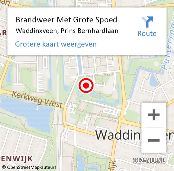 Locatie op kaart van de 112 melding: Brandweer Met Grote Spoed Naar Waddinxveen, Prins Bernhardlaan op 7 december 2021 07:17