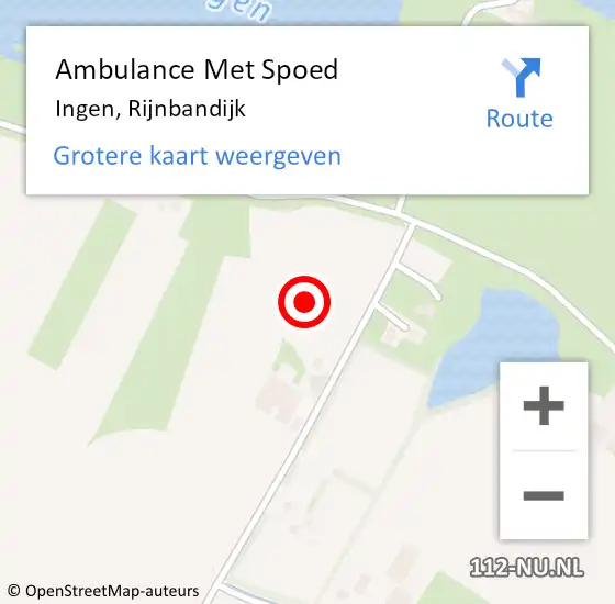 Locatie op kaart van de 112 melding: Ambulance Met Spoed Naar Ingen, Rijnbandijk op 7 december 2021 07:45