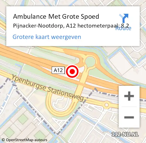 Locatie op kaart van de 112 melding: Ambulance Met Grote Spoed Naar Pijnacker-Nootdorp, A12 hectometerpaal: 8,2 op 7 december 2021 07:47