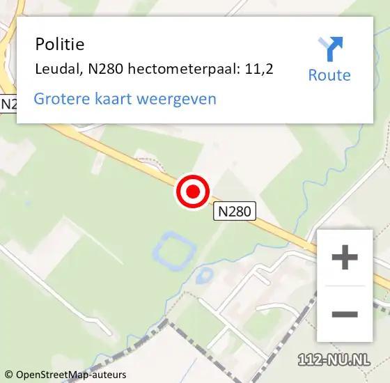 Locatie op kaart van de 112 melding: Politie Leudal, N280 hectometerpaal: 11,2 op 7 december 2021 07:56