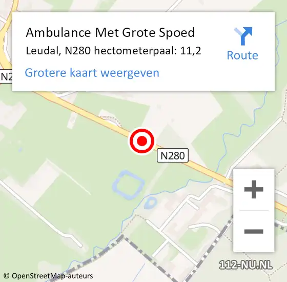 Locatie op kaart van de 112 melding: Ambulance Met Grote Spoed Naar Leudal, N280 hectometerpaal: 11,2 op 7 december 2021 07:56