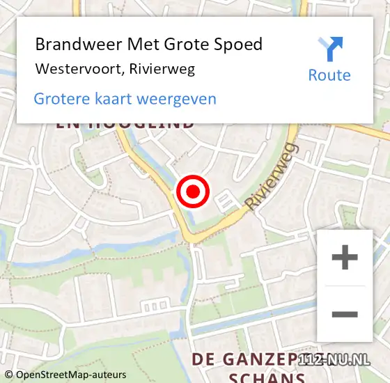 Locatie op kaart van de 112 melding: Brandweer Met Grote Spoed Naar Westervoort, Rivierweg op 7 december 2021 08:00