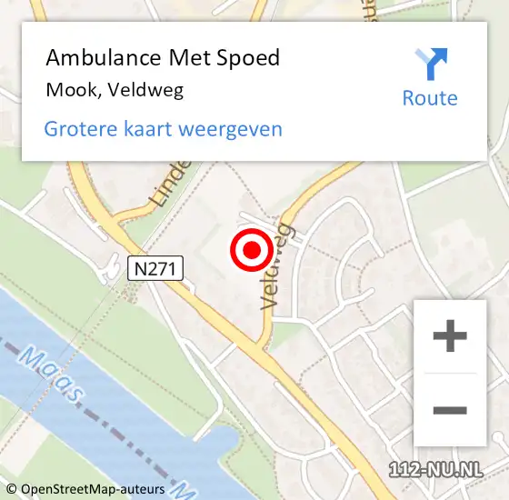 Locatie op kaart van de 112 melding: Ambulance Met Spoed Naar Mook, Veldweg op 7 december 2021 08:03