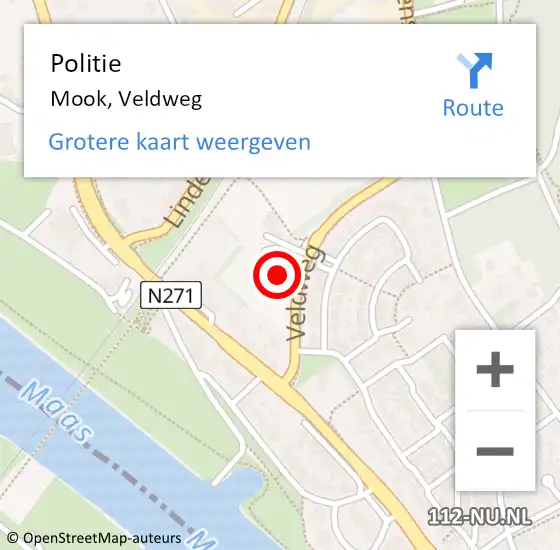Locatie op kaart van de 112 melding: Politie Mook, Veldweg op 7 december 2021 08:07