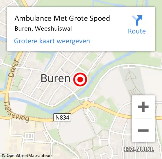 Locatie op kaart van de 112 melding: Ambulance Met Grote Spoed Naar Buren, Weeshuiswal op 7 december 2021 08:33