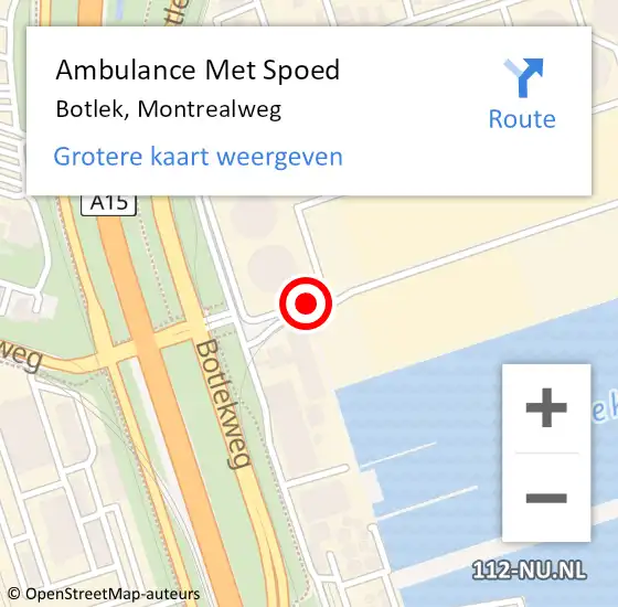 Locatie op kaart van de 112 melding: Ambulance Met Spoed Naar Botlek, Montrealweg op 7 december 2021 08:45