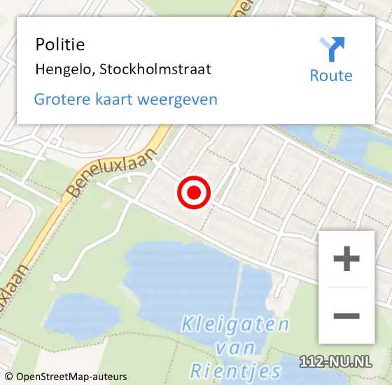 Locatie op kaart van de 112 melding: Politie Hengelo, Stockholmstraat op 7 december 2021 08:46