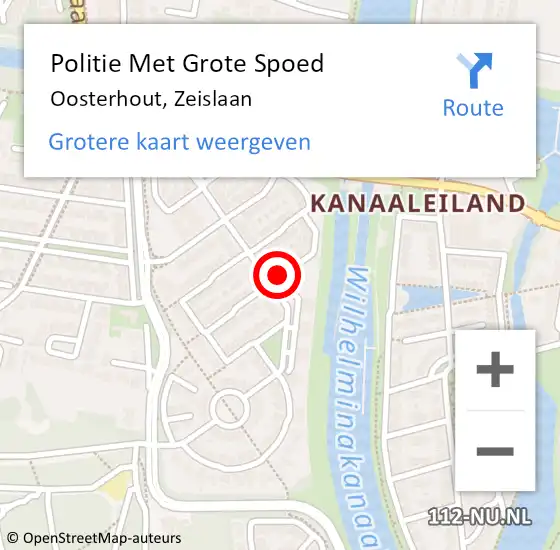 Locatie op kaart van de 112 melding: Politie Met Grote Spoed Naar Oosterhout, Zeislaan op 7 december 2021 08:52